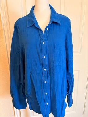 Nordstrom Caslon Bright Blue Gauze Button Front Shirt